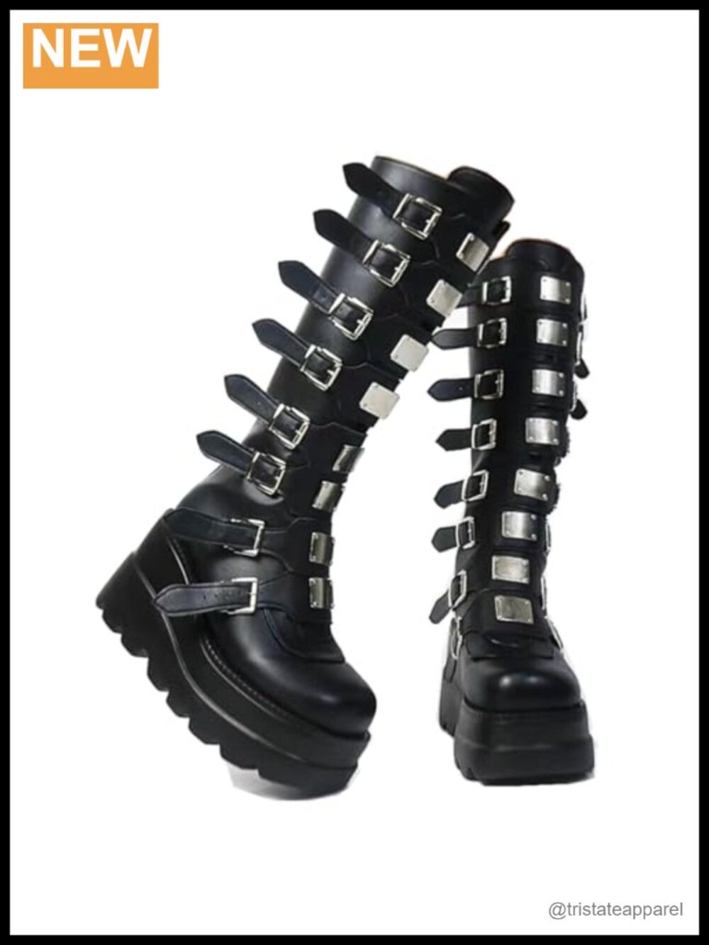 High Platform Knee Boots Chunky Heel Wedge Goth Punk Motorcycle Booties Zip